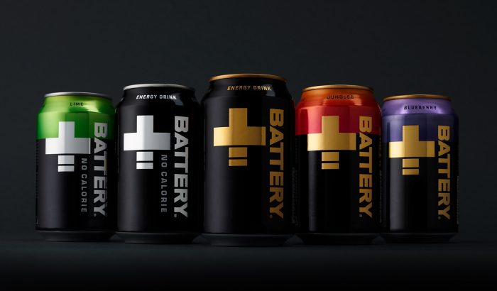 Battery Energy Drink rebrands with a +positively striking new identity